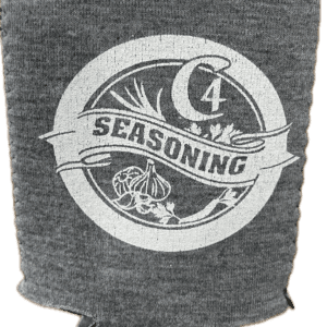 A gray towel with the word seasoning written on it.