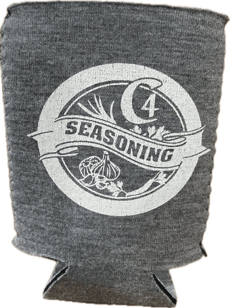 A gray towel with the word seasoning written on it.